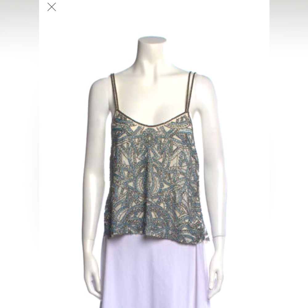 Haute Hippie light blue and silver beaded crop top - xs